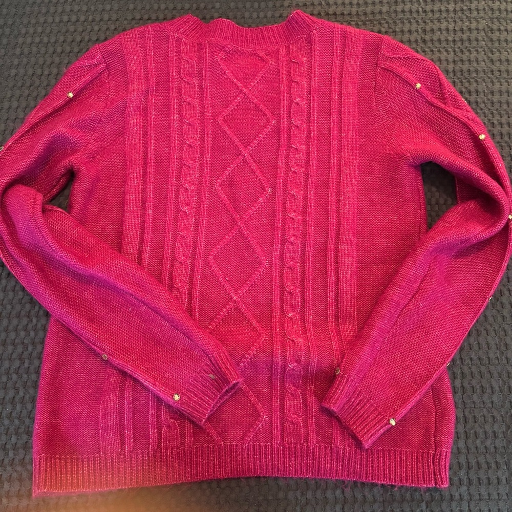 LOFT Fuchsia Beaded Cable Crewneck Sweater - Picture 2 of 4